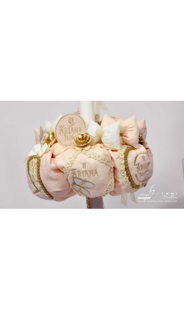 Lumanare botez cu fluturi si broderie personalizata gold 14